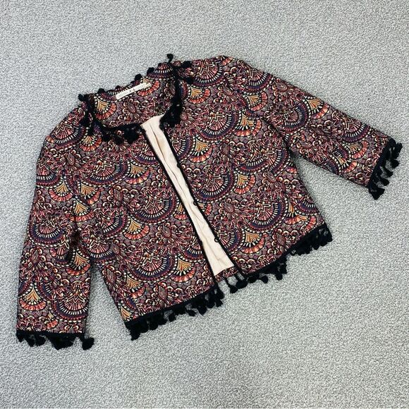 Chelsea & Violet Boho Brocade Jacquard Tassel Trim Crop Jacket Small - Picture 14 of 14